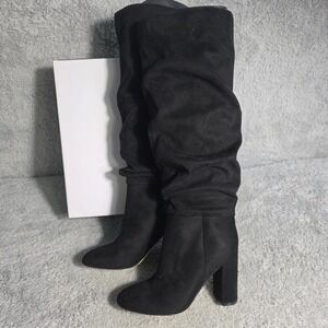 Nine West Magnett2 Black Faux Suede Slouchy Pull On Knee High Boots Size 6M NEW
